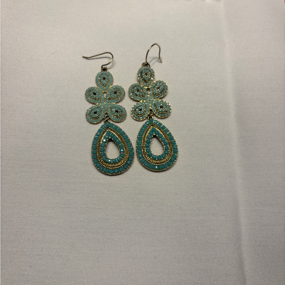 Elegant Gold and Turquoise Dangle Earrings Stella and Dot - Picture 2 of 6